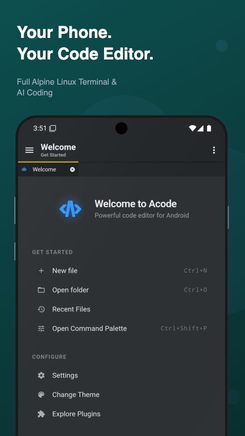 Acode screenshot 1 on Windows 10 Acode screenshot 1 on Windows 10