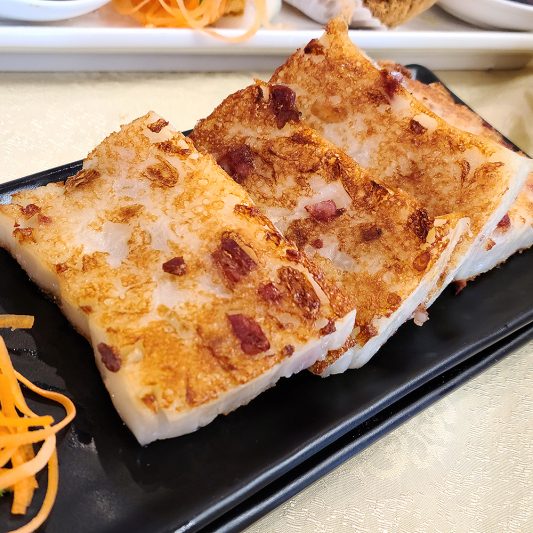 Pan Fried Daikon Cake with Chinese Sausage