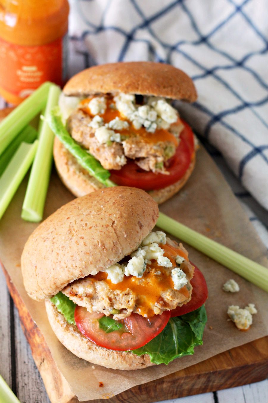 Buffalo Chicken Burgers with Blue Cheese