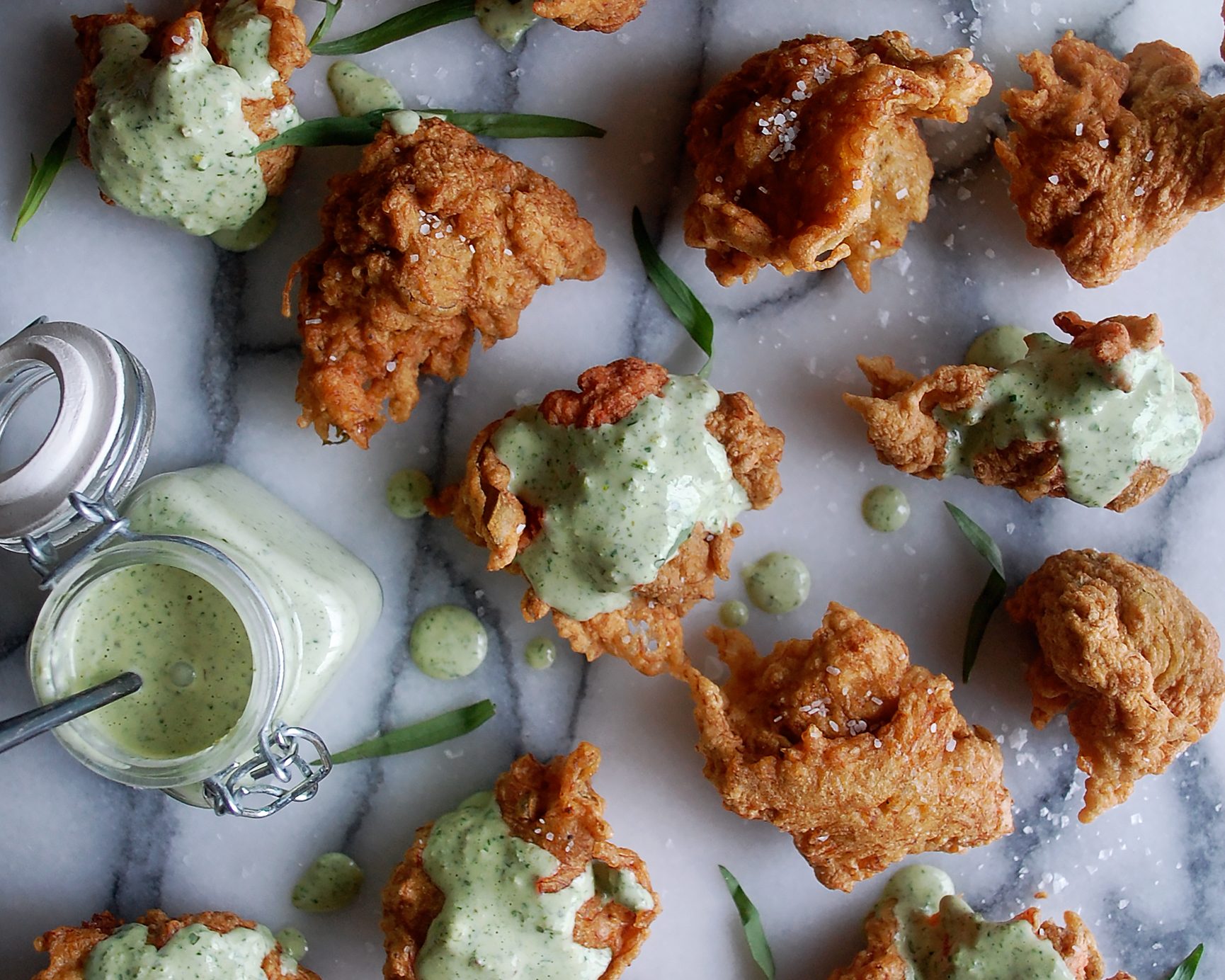 Crab Fritters with Green Goddess Dressing
