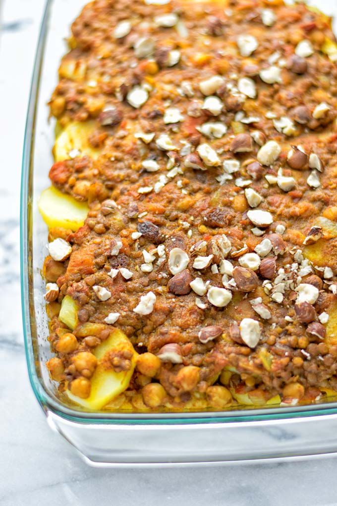 Moroccan Chickpea Lentil Potato Casserole