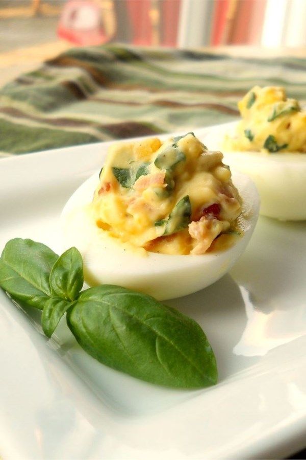 Garlic, Basil, and Bacon Deviled Eggs