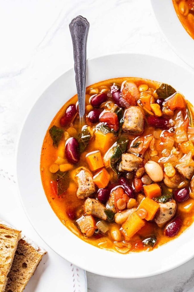 Sweet Potato Turkey Sausage Minestrone Soup