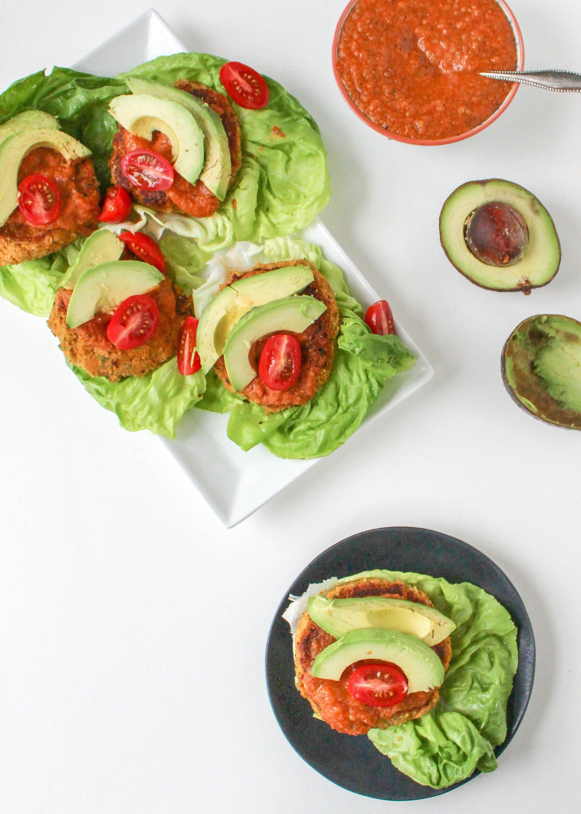 Taco-Spiced Bean Burgers with Smoky Roasted Tomato Salsa