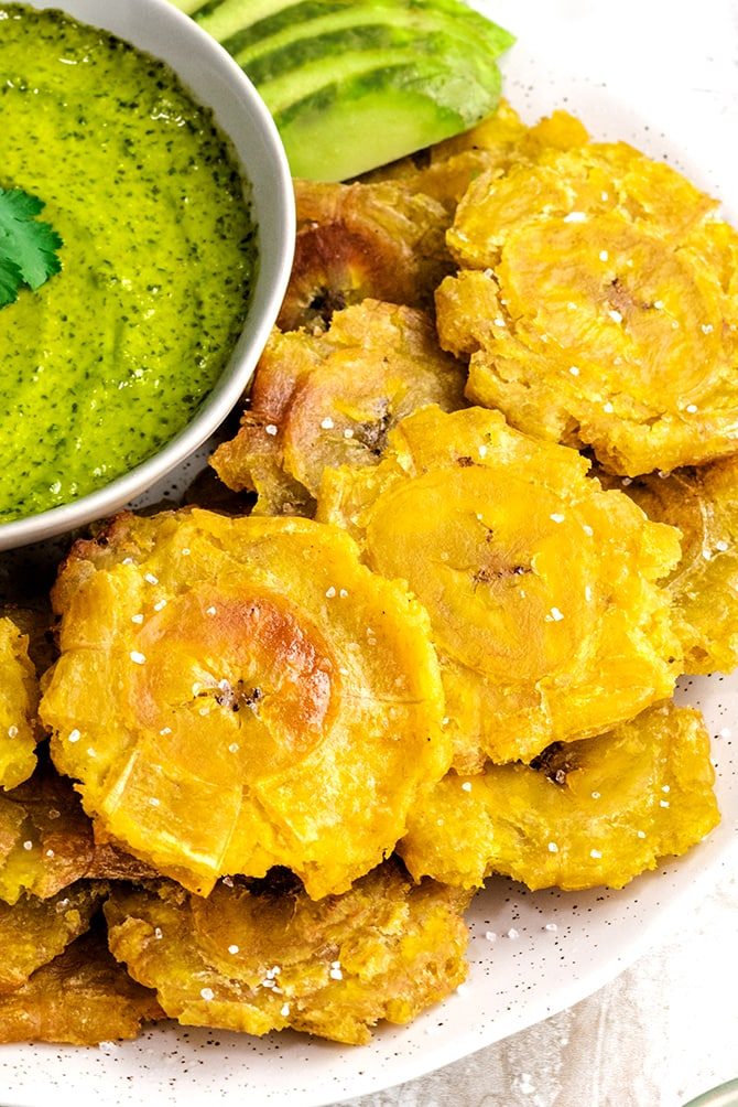 Plate of delicious tostones (fried green plantains)