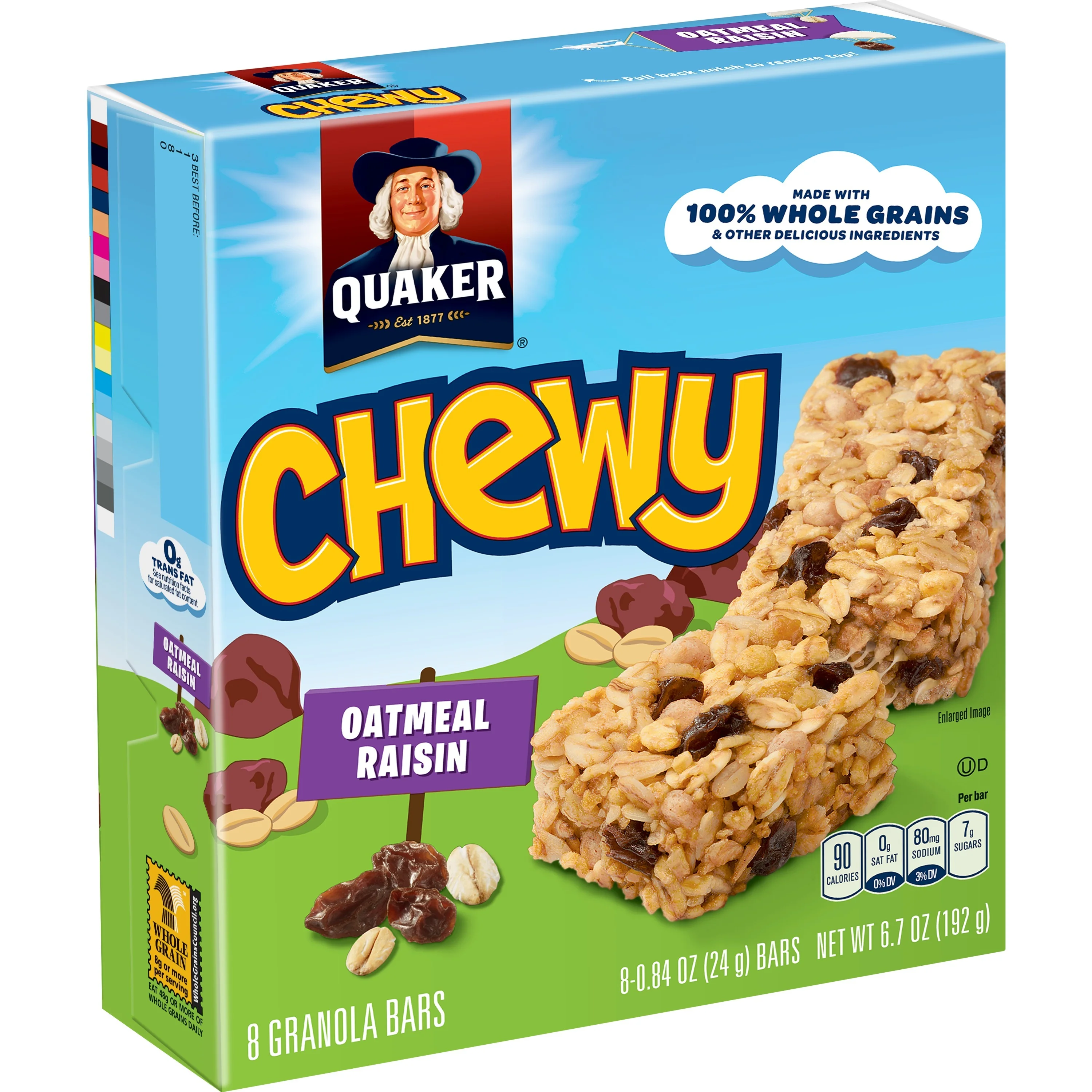 Quaker Chewy Granola Bars, Oatmeal Raisin, 0.84 oz Bars, 8 Count