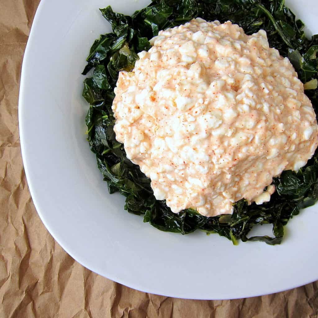 Spiced Ethiopian Cottage Cheese with Collard Greens (Ayib Begomen)