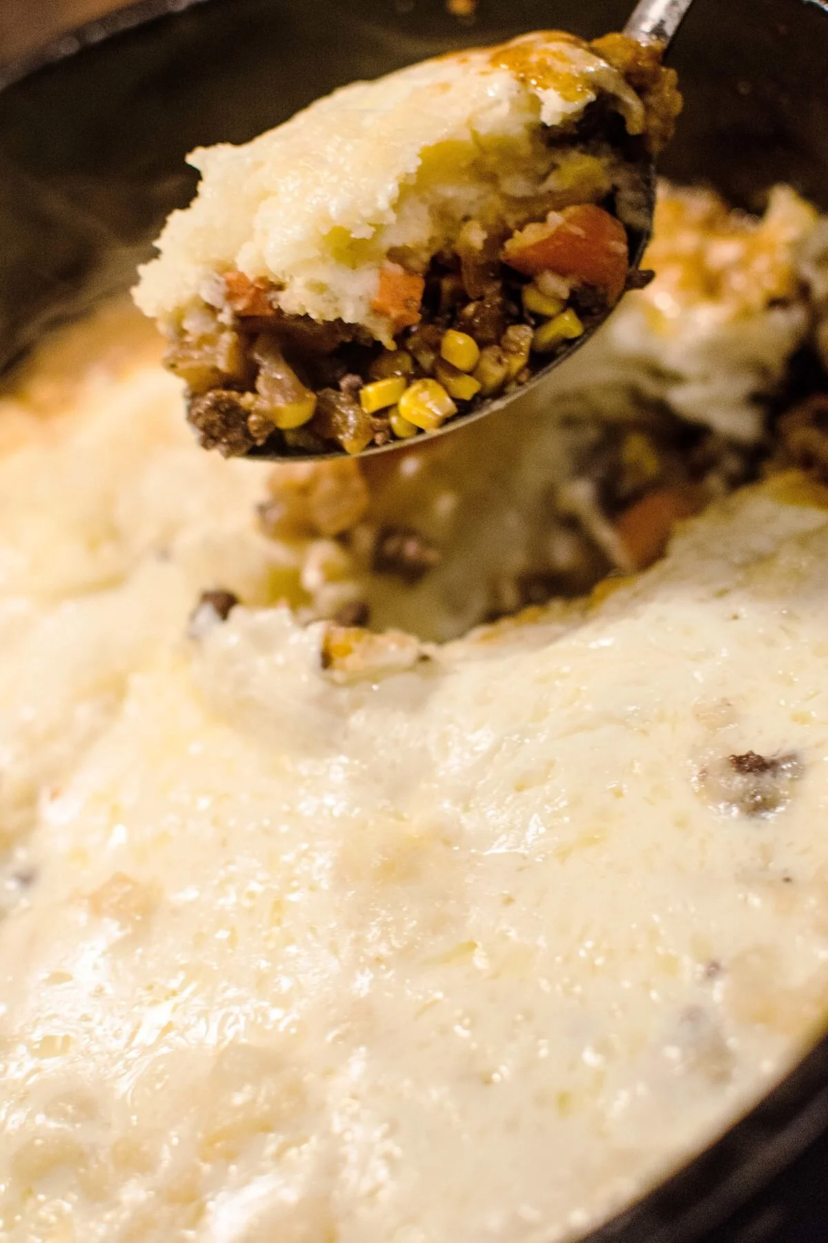 Elk Shepherd’s Pie in a dutch oven