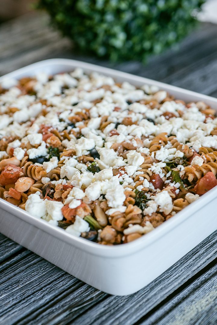 Mediterranean Ground Turkey and Whole Wheat Pasta Bake