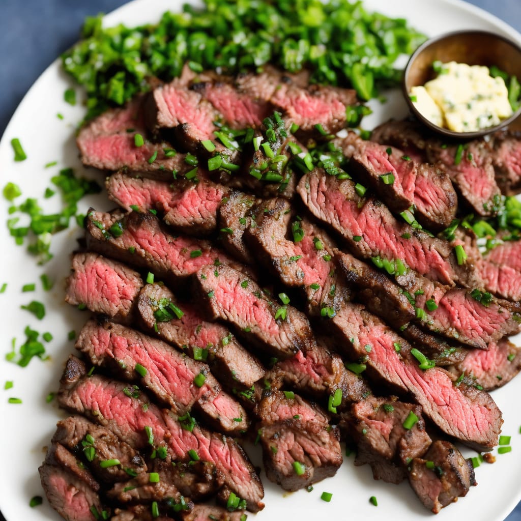 Grilled Flat Iron Steak with Blue Cheese-Chive Butter