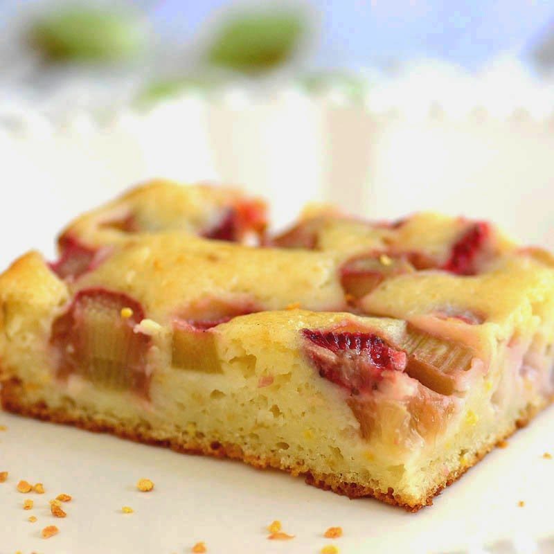 Rhubarb-Strawberry Cake with Orange Peel