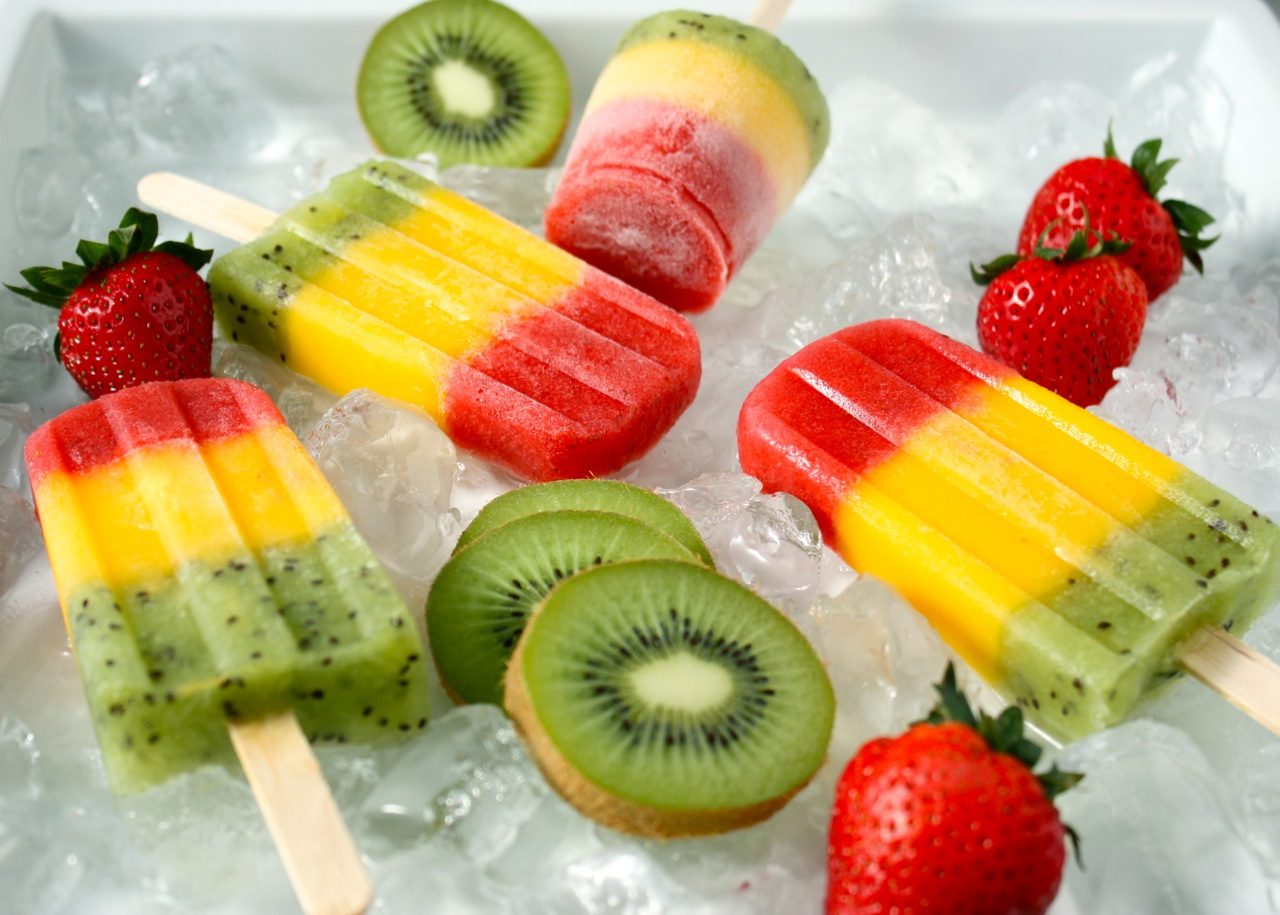 Strawberry, Mango, and Kiwi Ice Pops