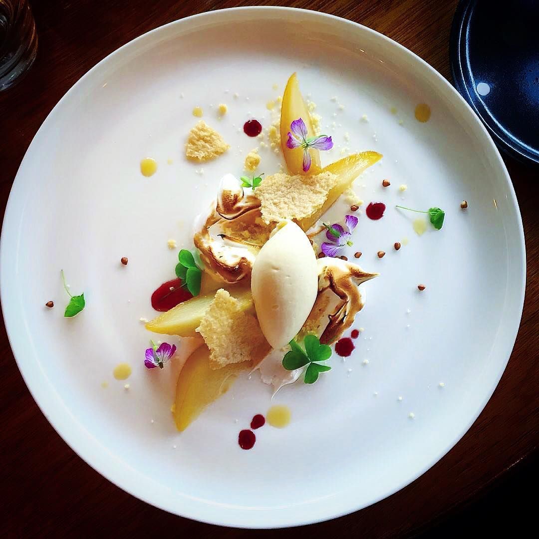 Kikorangi Blue Cheese Mousse with Poached Pear and Oatmeal Wafer