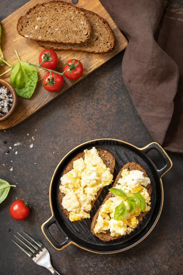 Scrambled Eggs on Whole Grain Bread