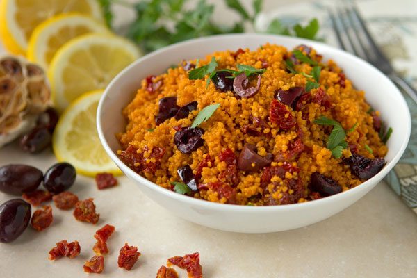 Sun-Dried Tomato Couscous with Roasted Garlic and Olives