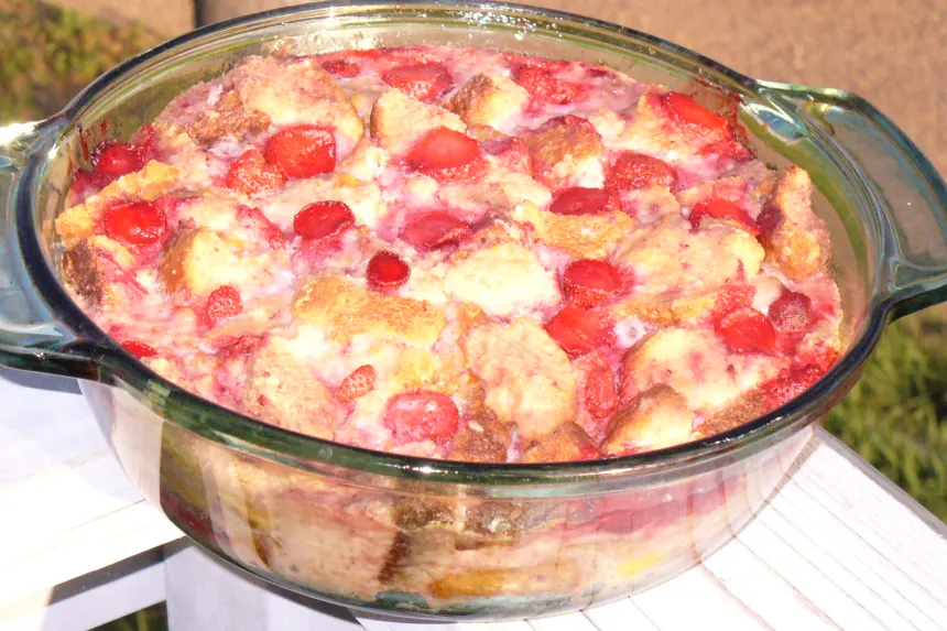 Strawberries and Cream Bread Pudding