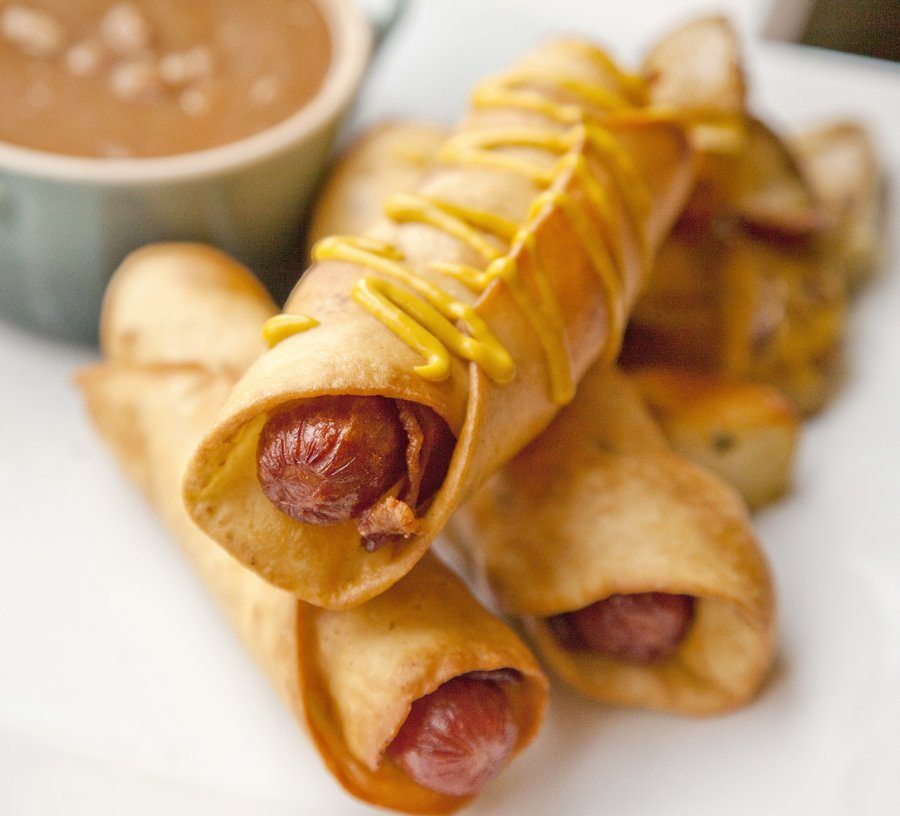 Deep Fried Bacon Wrapped Hot Dogs