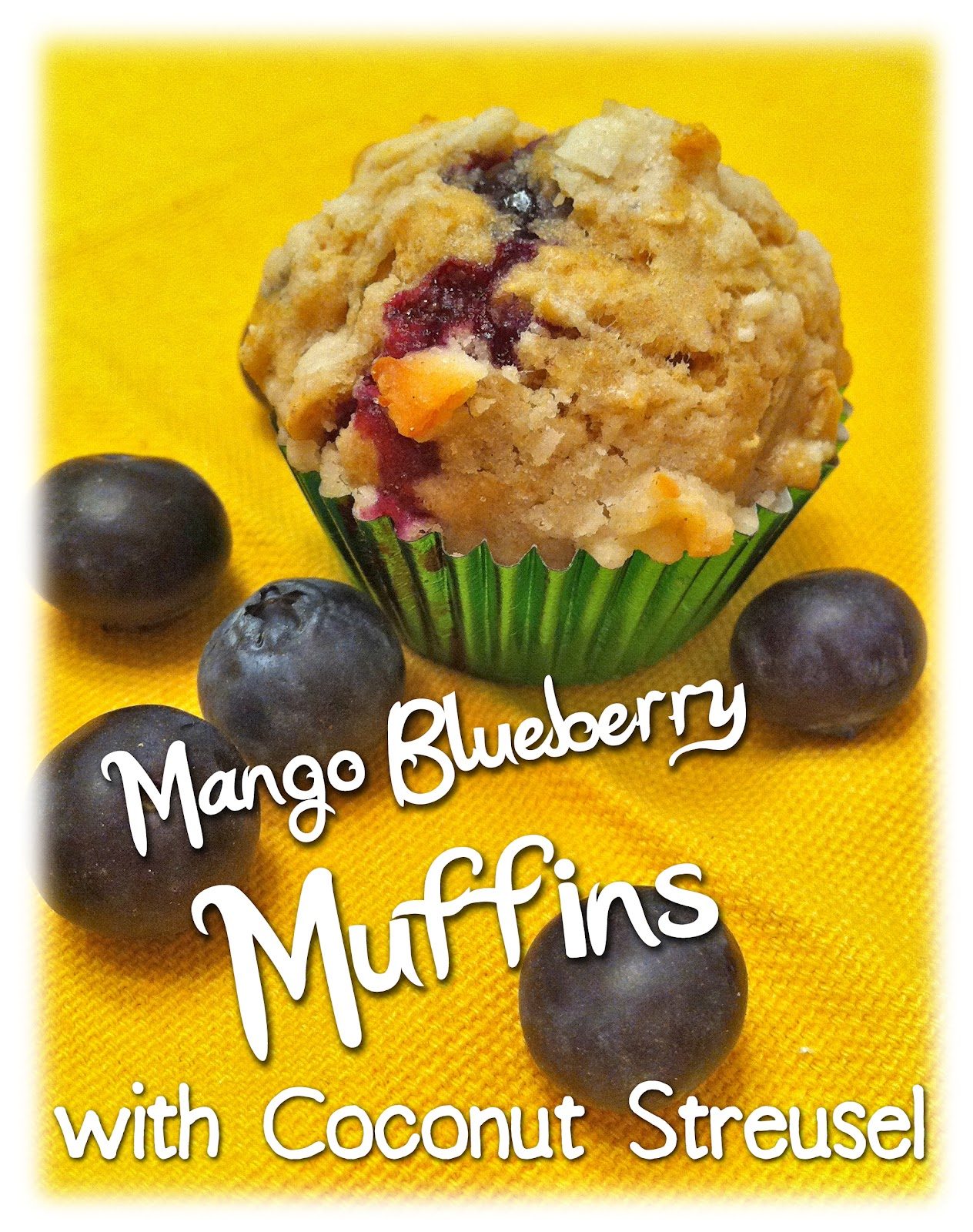 Mango Blueberry Muffins with Coconut Streusel
