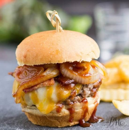Bourbon Burgers with bourbon bbq sauce and bacon