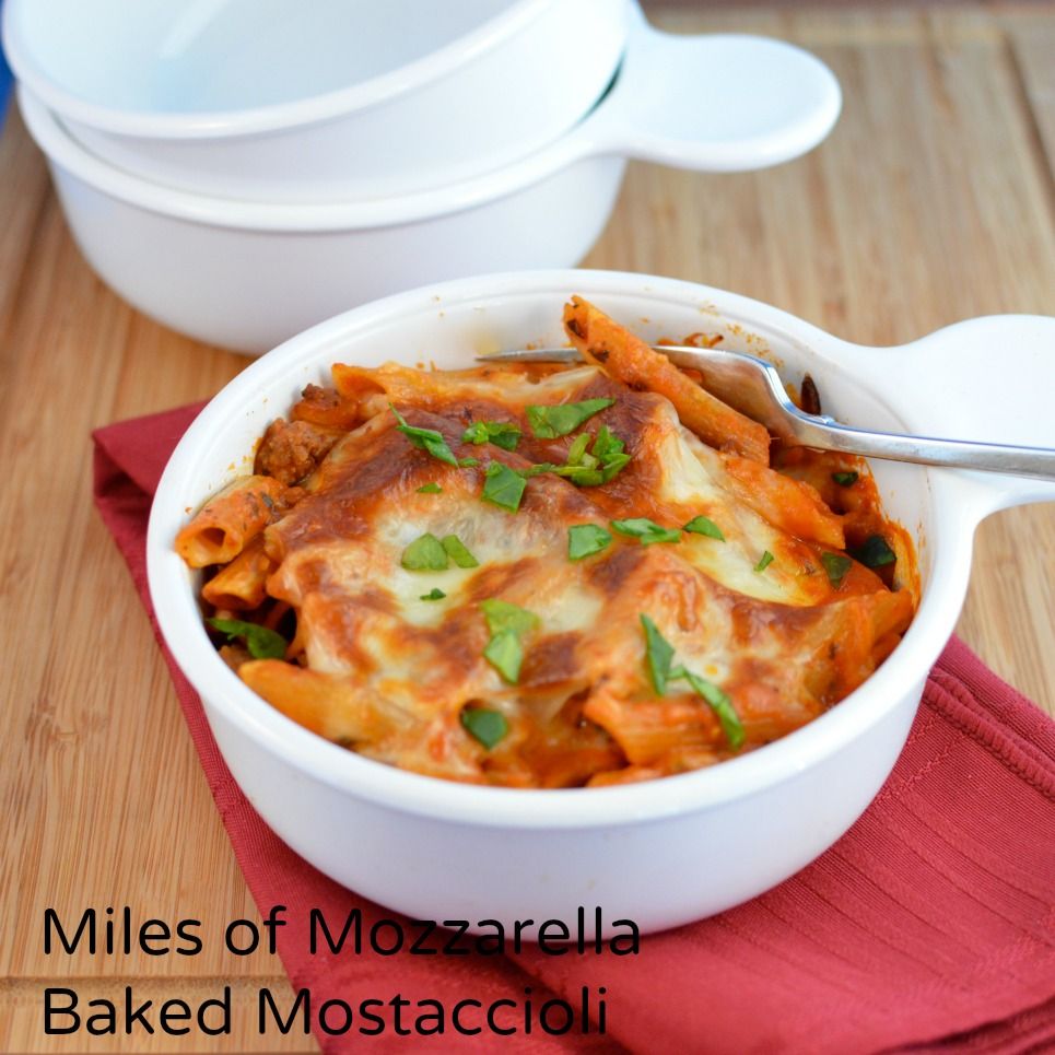Miles of Mozzarella Baked Mostaccioli