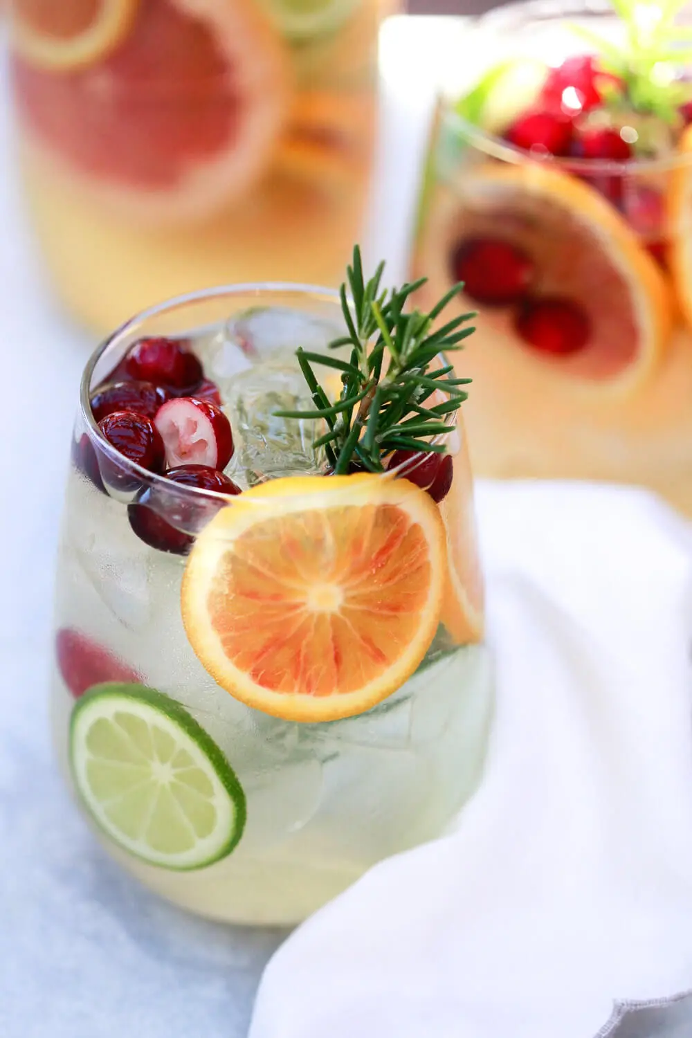 Delicious White Wine Sangria in a glass with fruit