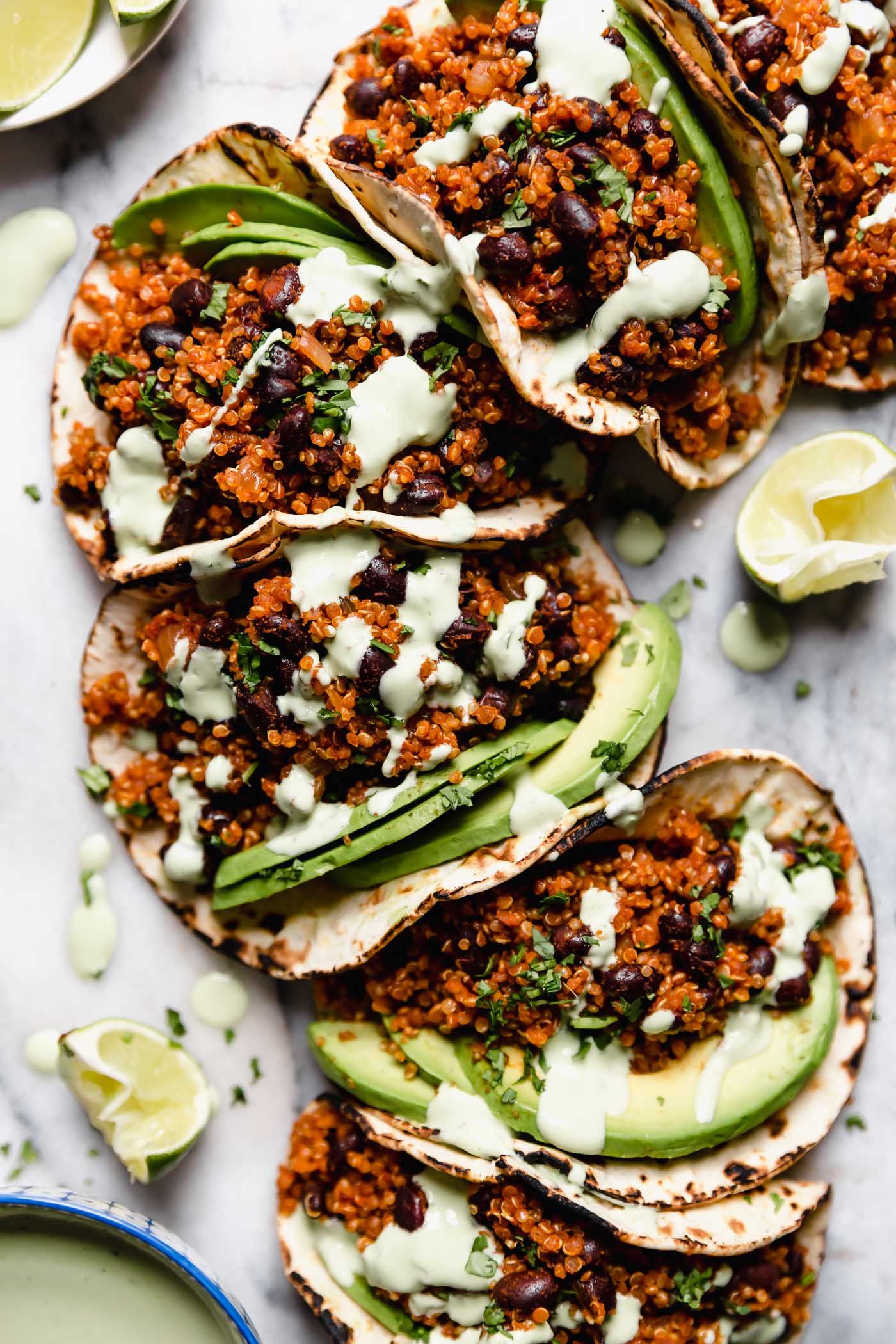 Black Bean Quinoa Tacos with Cilantro Lime Crema