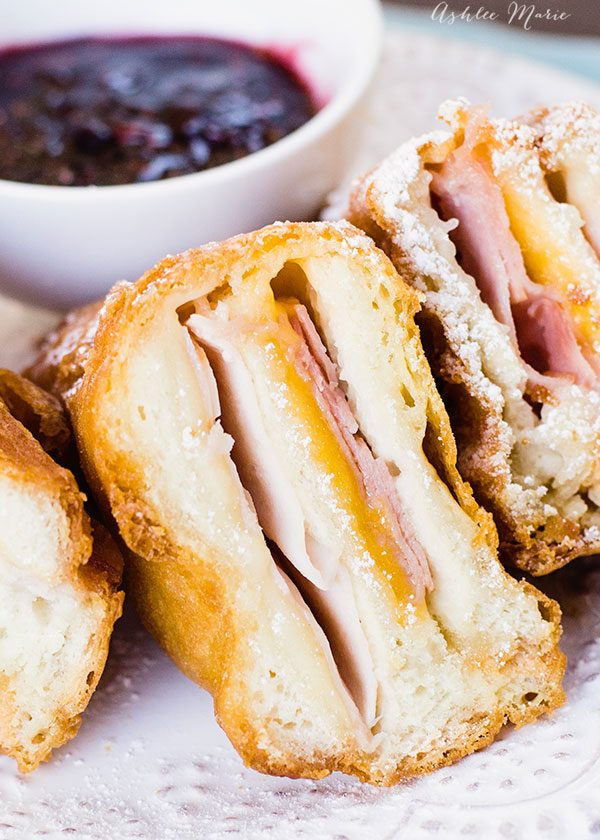 Homemade deep fried monte cristo sandwich