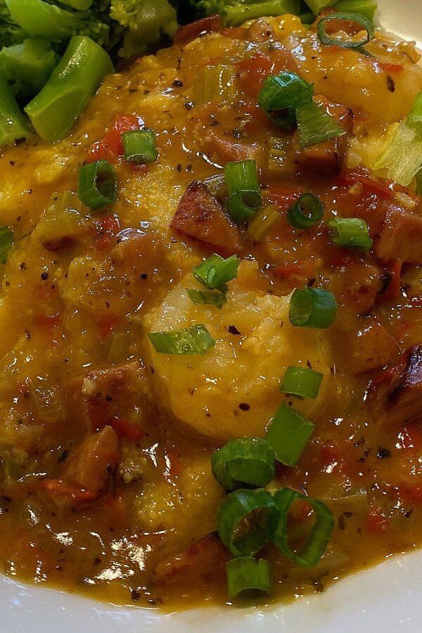 Ham and Shrimp Gravy with Mashed Sweet Potatoes