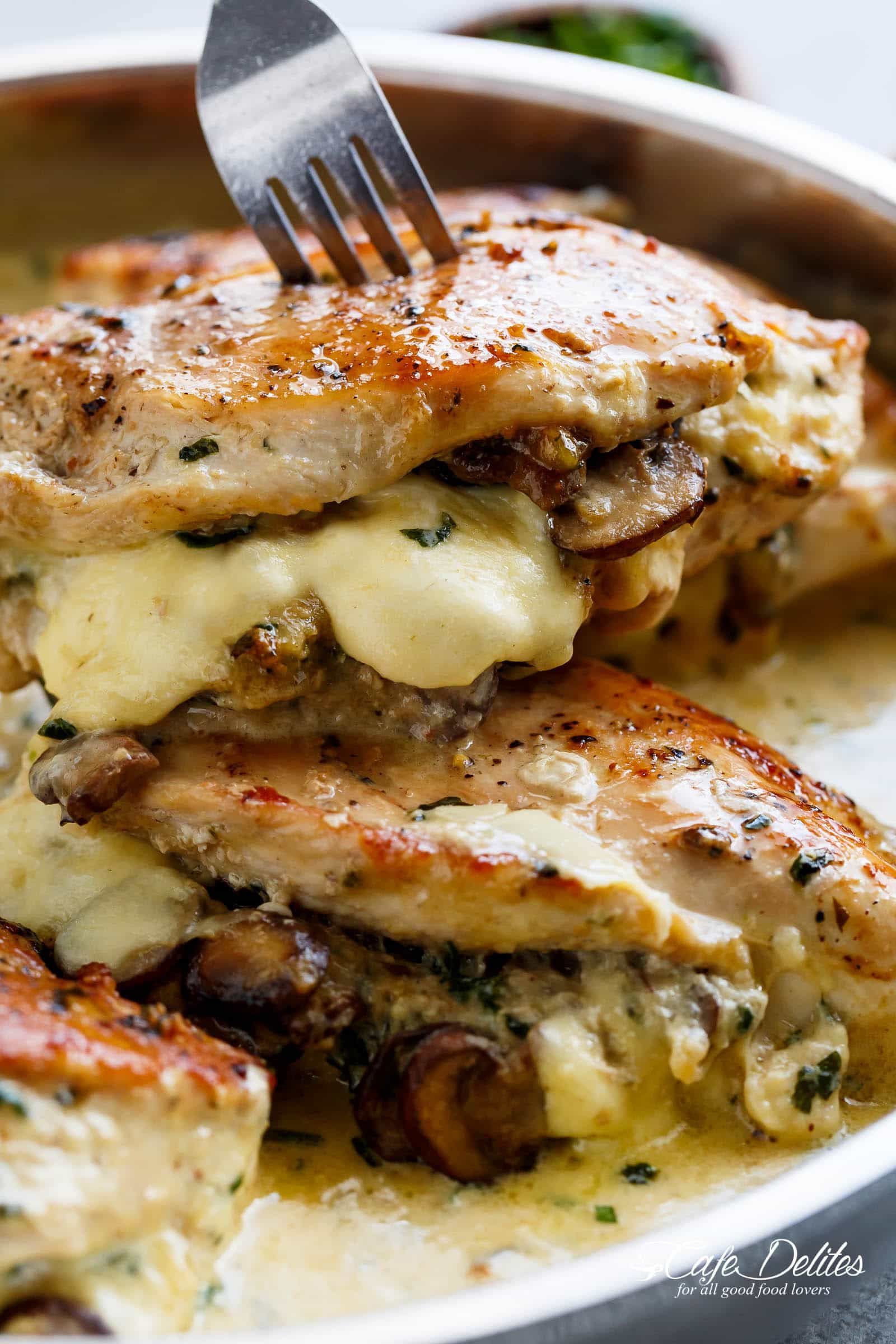 Cheesy Garlic Butter Mushroom Stuffed Chicken