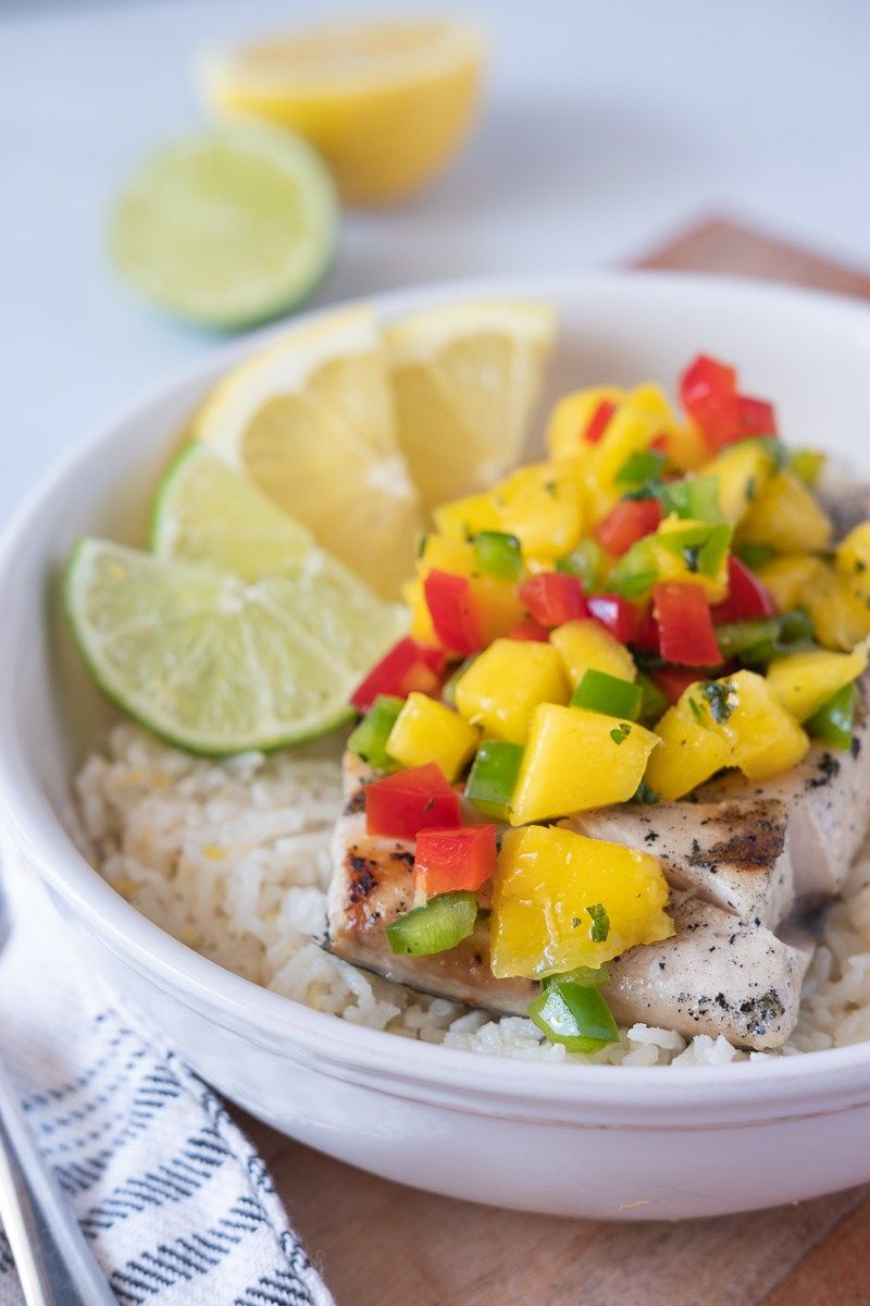 Grilled Mahi Mahi with Mango Salsa & Coconut Rice