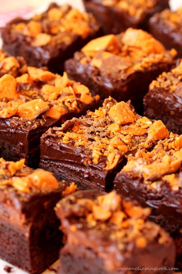 Butterfinger Brownies with Chocolate Frosting