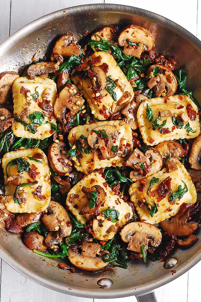 Mushroom Ravioli with Spinach