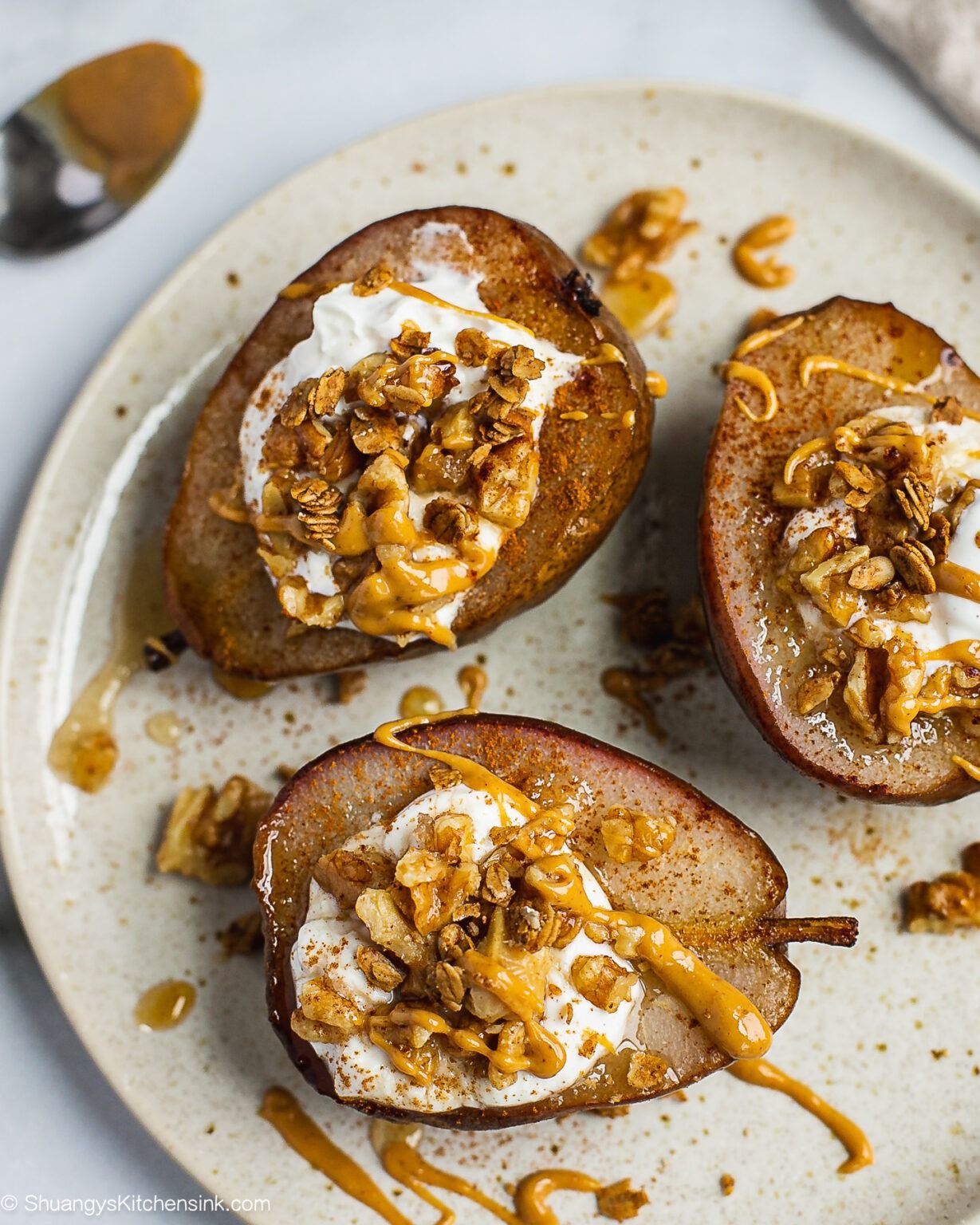 Whole Baked Pears with Honey and Walnuts