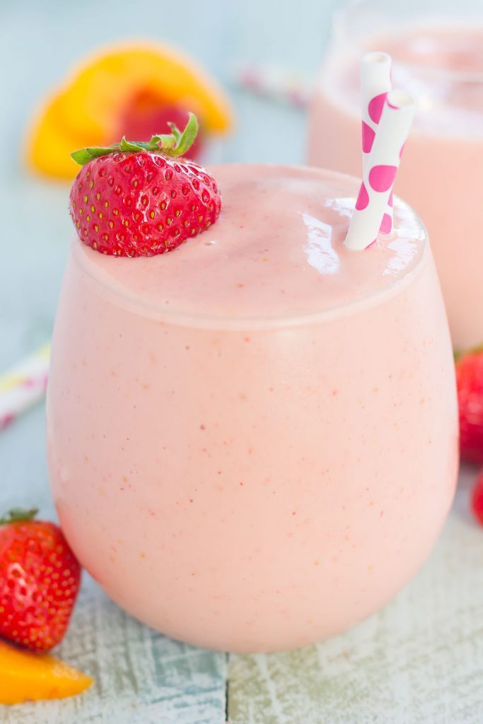 Strawberry Peach Smoothie in a glass