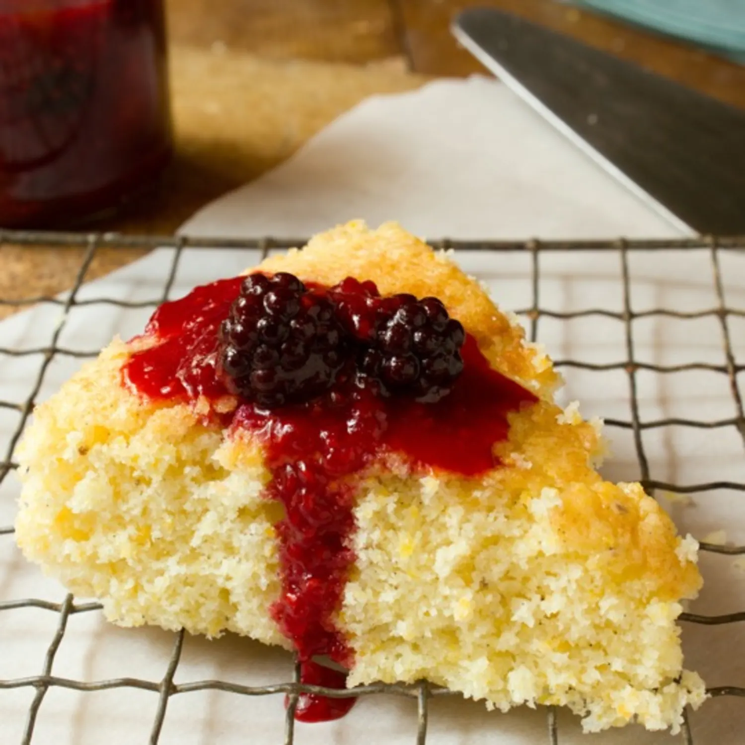 Cornmeal Cake with Mixed Berry Compote