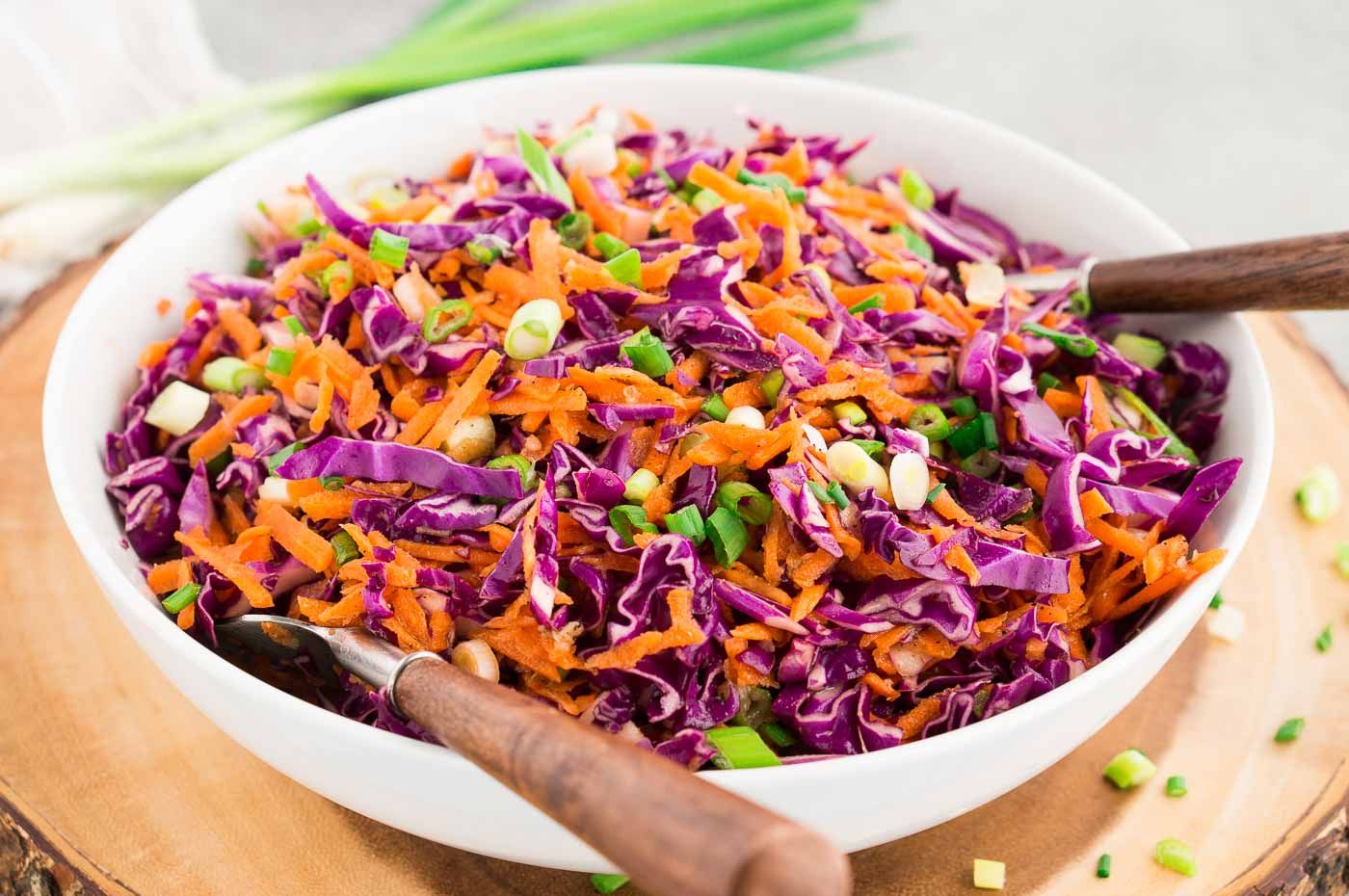 A vibrant bowl of Red Cabbage Slaw