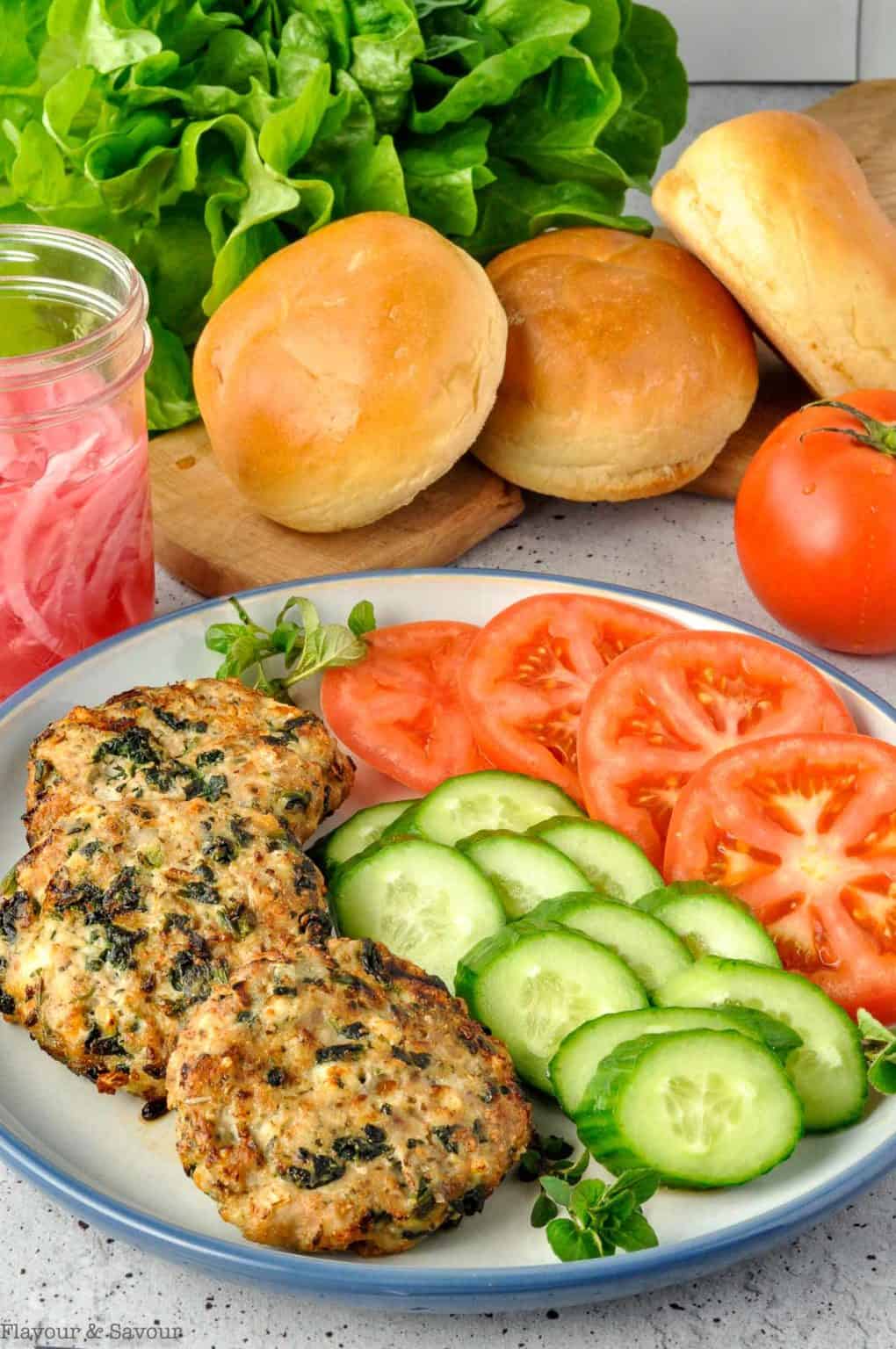 Greek Chicken Burgers with Spinach and Feta