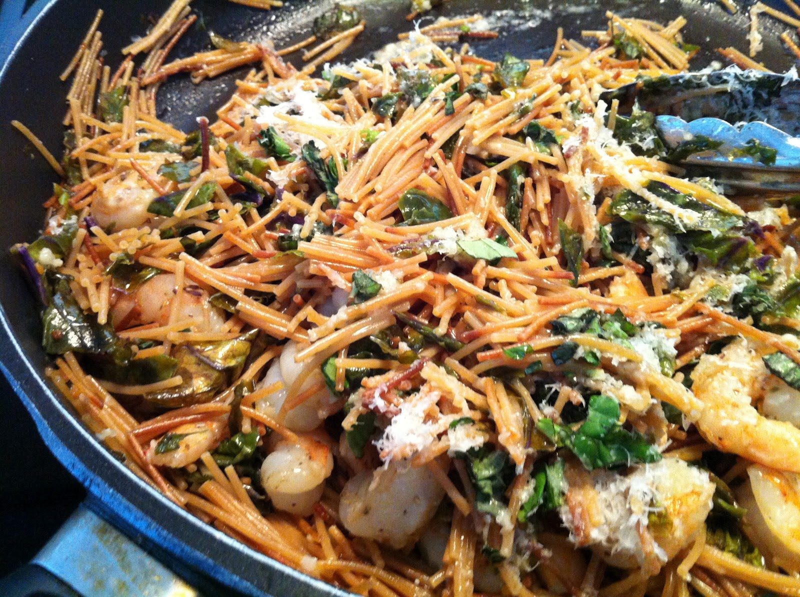 Broken Spaghetti Risotto with Shrimp & Kale