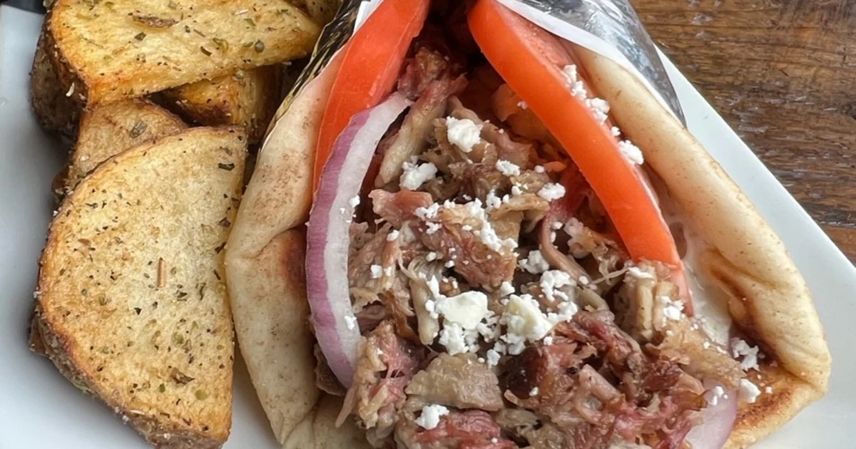 Wrap of the Month: Greek Pulled Pork - A mouth-watering wrap filled with pulled pork and Greek flavors