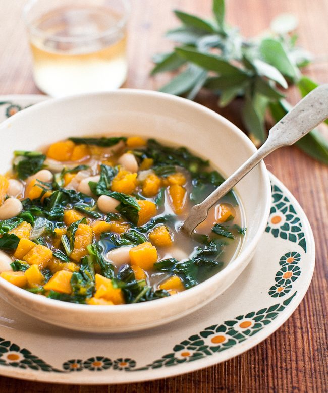 Butternut Squash Soup with Cannellini Beans and Greens