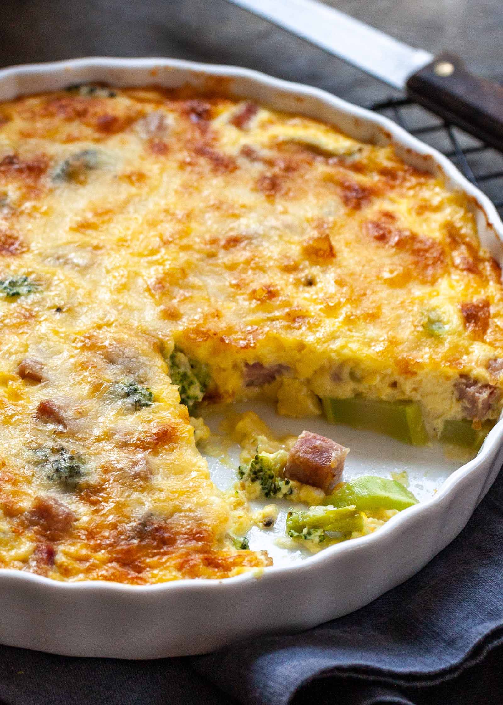 Crunchy Cheese Quiche with Broccoli and Ham