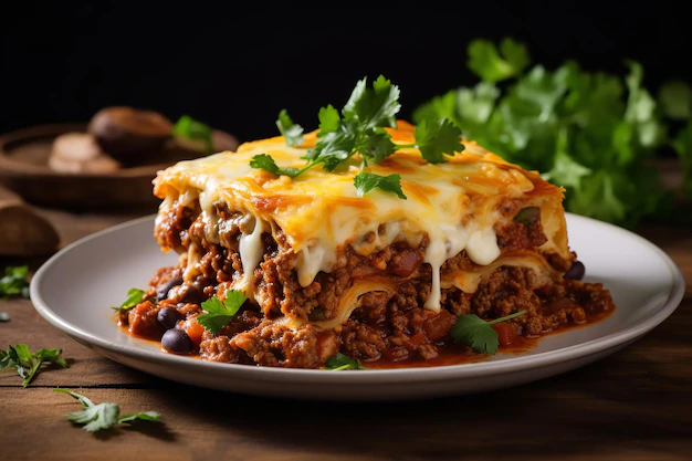 Spicy Beef and Bean Enchilada Pie
