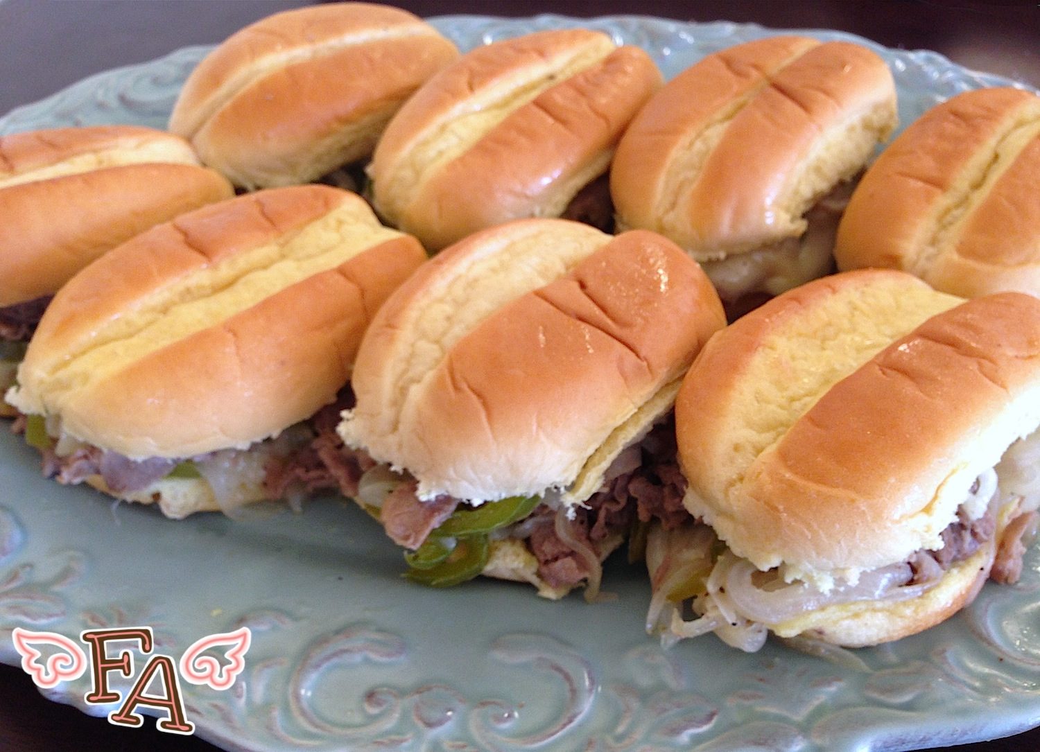 Mini Philly Cheesesteaks on a platter
