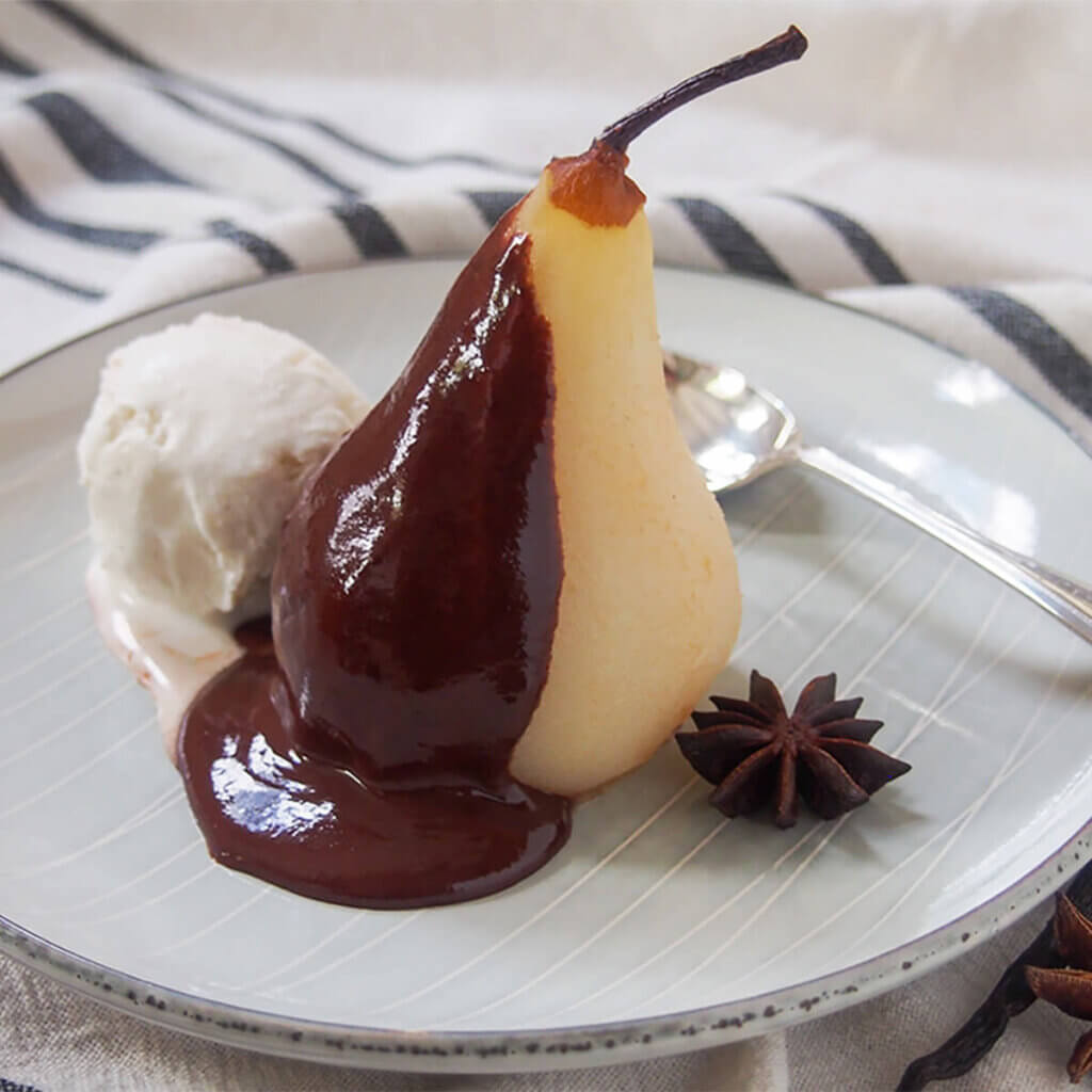 Poires belle Hélène - poached pears with chocolate sauce - Caroline's