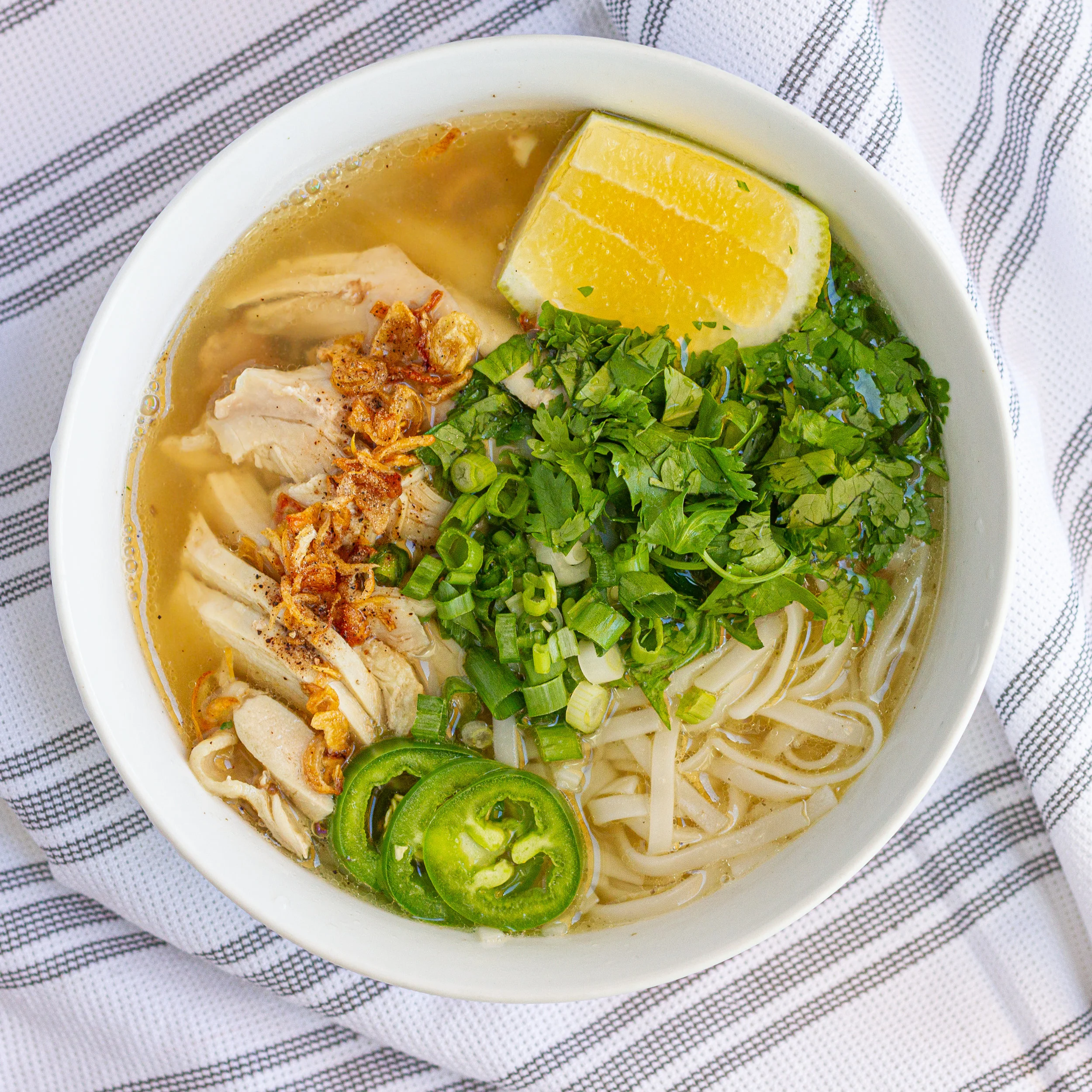 Bowl of Authentic Vietnamese Chicken Noodle Soup (Pho Ga)