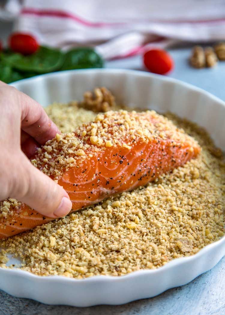 Walnut Crusted Pesto Salmon