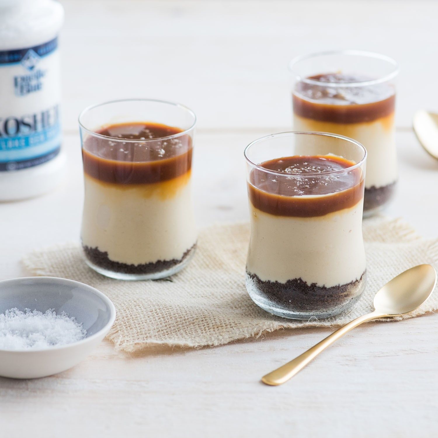 Sea Salt Caramel Budino with Pacific Blue® Kosher Flake Sea Salt