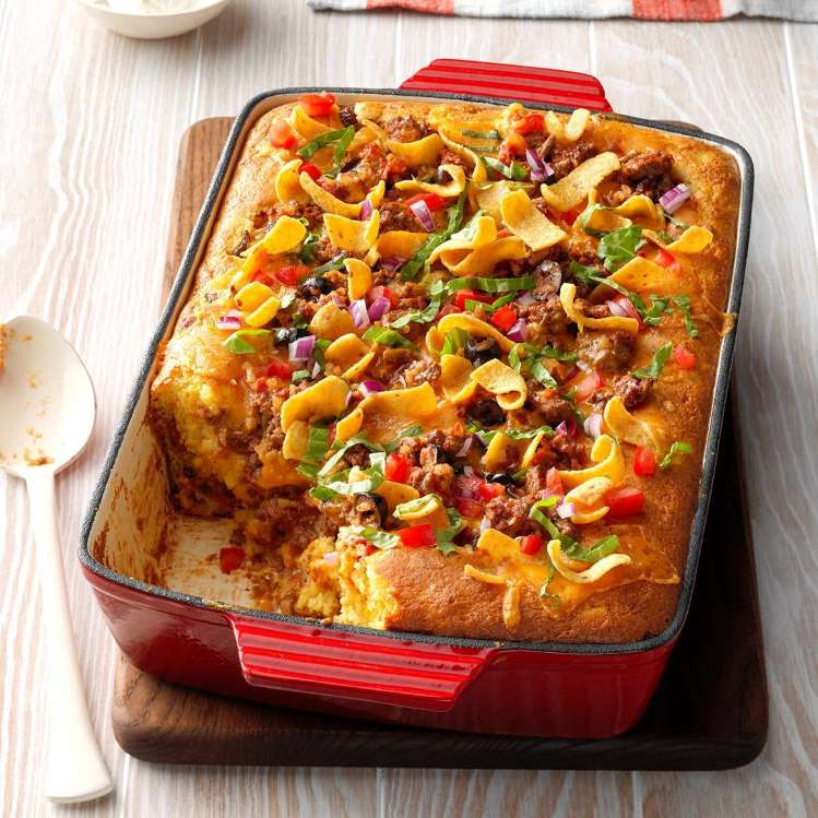 A delicious casserole dish with meat, cheese, and vegetables