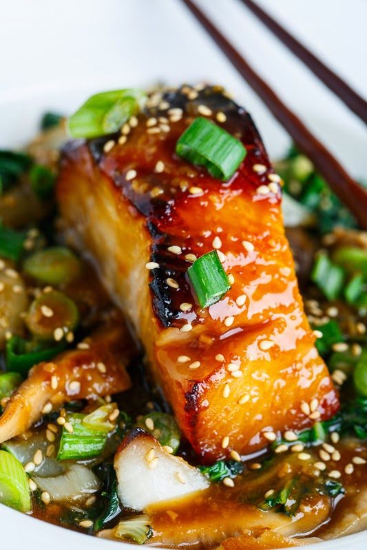 Miso Glazed Black Cod on Baby Bok Choy and Shiitake Mushrooms