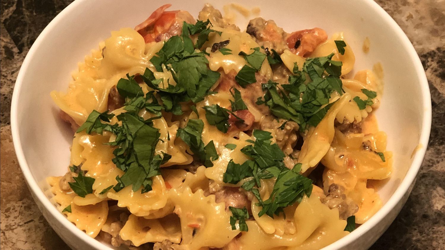 Bow Ties with Sausage, Tomatoes, and Cream